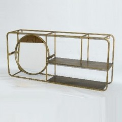 BRASS FRAMED MIRROR ETAGERE - CABINETS, SHELVES